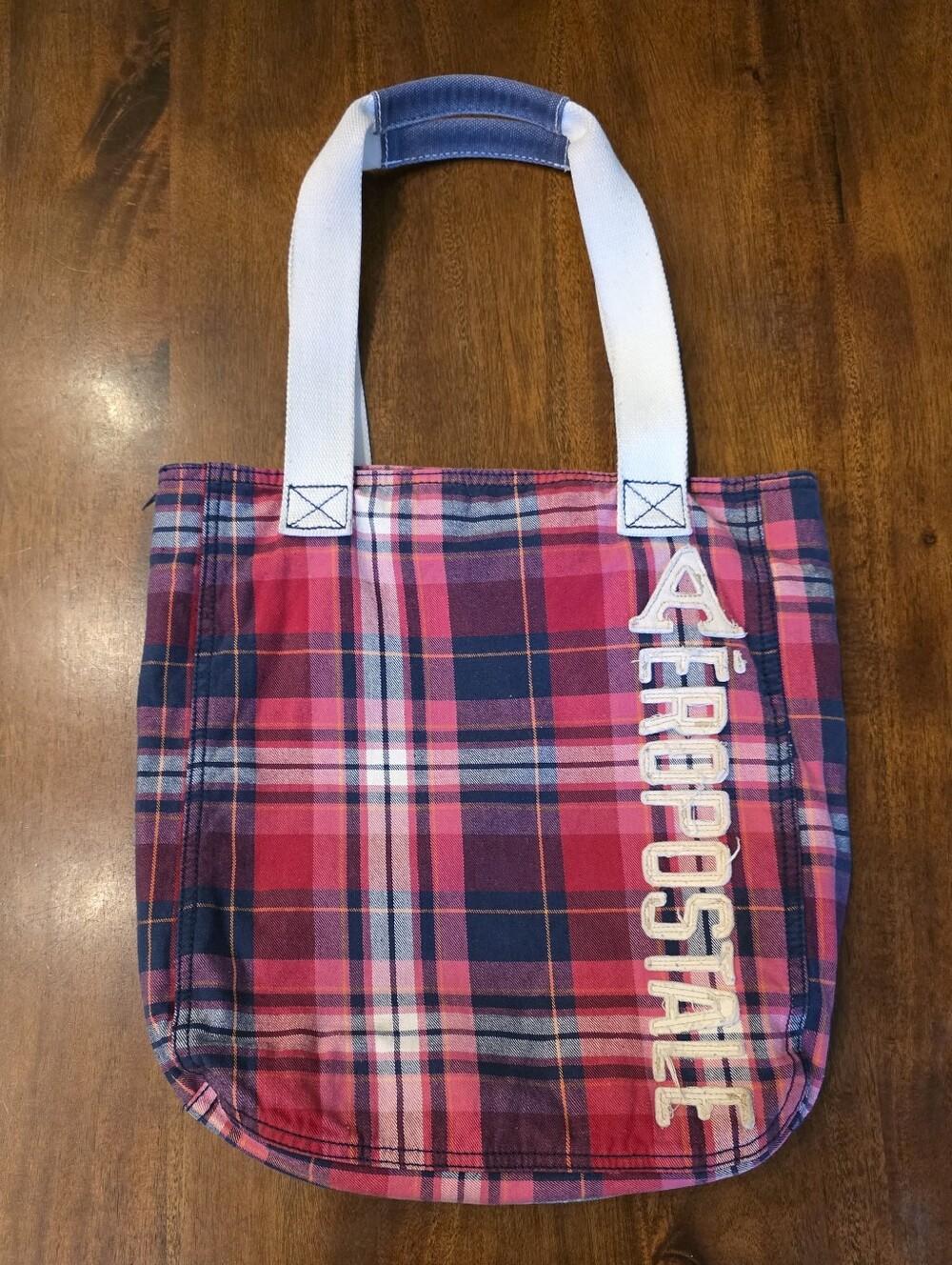 Aeropostale Red Blue Plaid Logo Spellout Tote Bag y2k Vintage 15x15 Collegiate